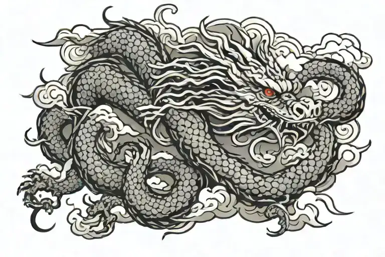 Japanese Dragon And Clouds