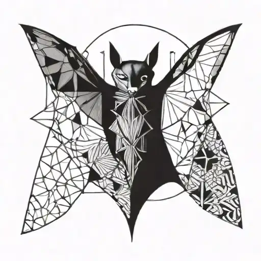 Bat With Geometic Symbol Behind And Below