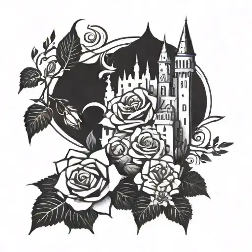 Tower Castle With Rose And Snowflake