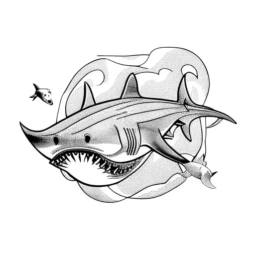 Shark And Mermaid Swimming Towards Each Other