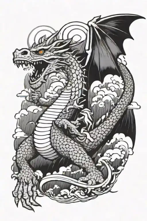 Skateboarder Battling A Dragon In A Dark And Stormy Sky