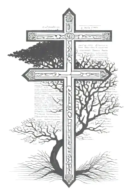 Christian Cross Formed With A Tree Of Life Interwoven And Bible Text Forming Parts Of The Cross