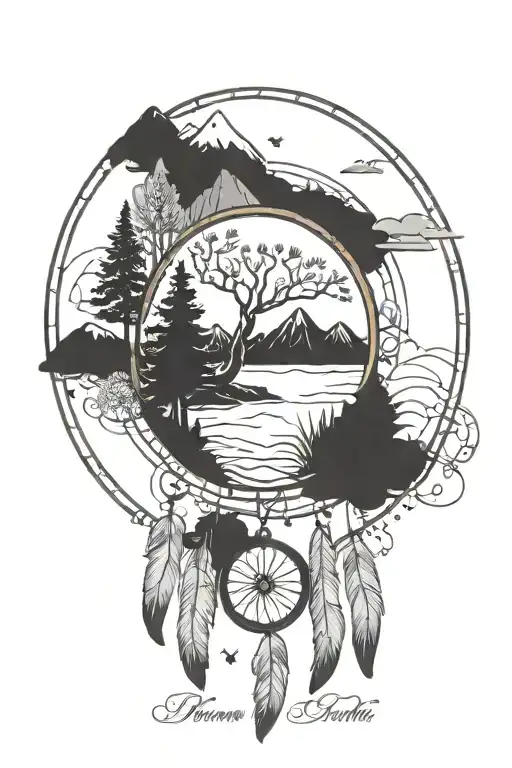 Dream Catcher With Tree Of Life And Mountains In The Circle