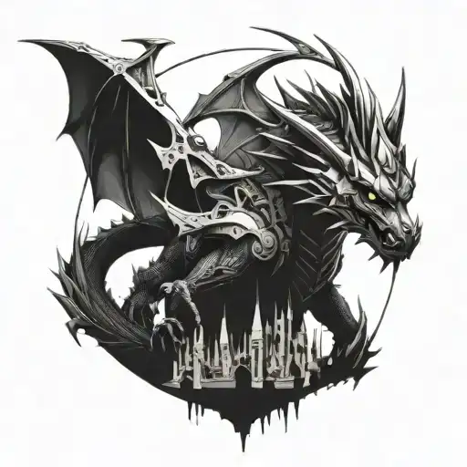 A Futuristic Cyber Dragon Guarding A Digital Fortress
