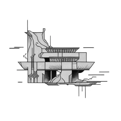 Falling Water Line Art With Landscape
