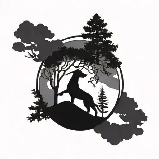 Tree Of Life In A Circle With Mountains In The Background And A Dog Paw