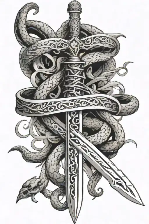 Detailed Long Sword With Snake Wrapped Around It