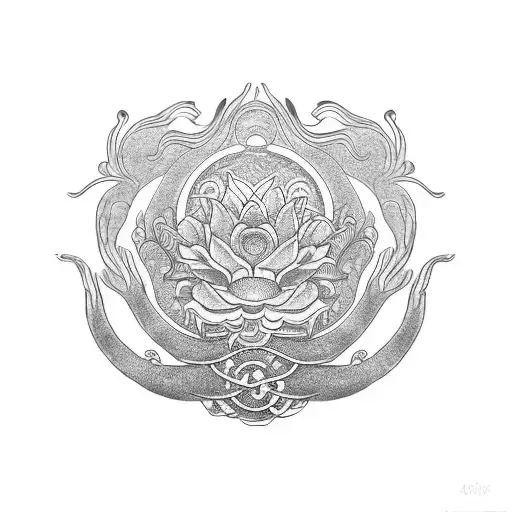 Japanese Ouroboros With Lotus Flower