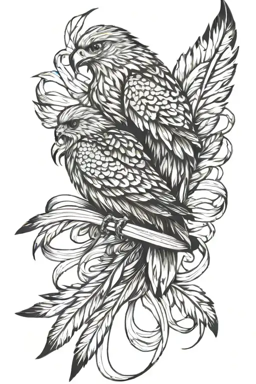 Hawk Feathers Entwined With Ribbon