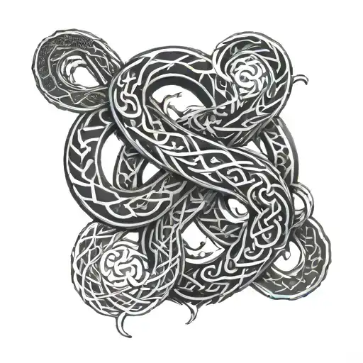 Combine Nordic Runes With A Detailed Snake Design Intertwined With Viking Symbols