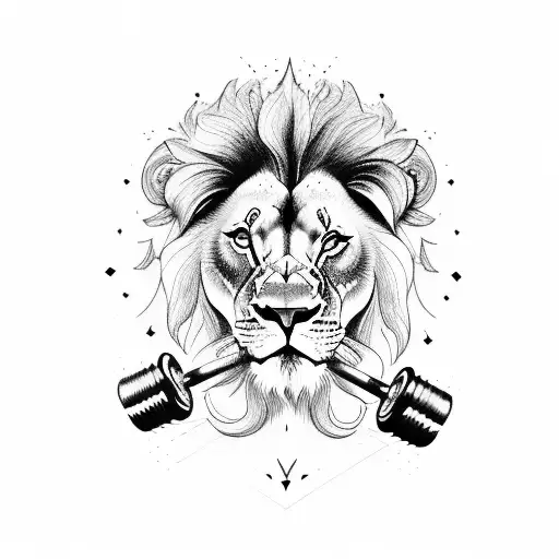 A Powerful Lion Lifting A Set Of Dumbbells