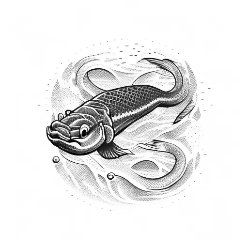 A Cartoon Eel Swimming Through A Stream In A Hedge Maze