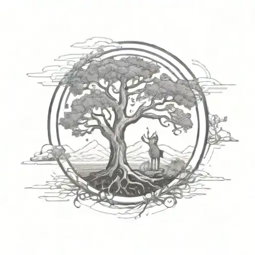 Family Tree Of Life In Circle With Background Patterns
