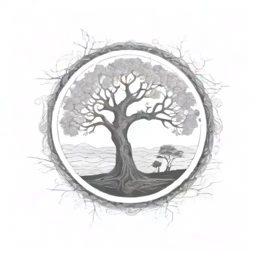 Family Tree Of Life In Circle With Background Patterns