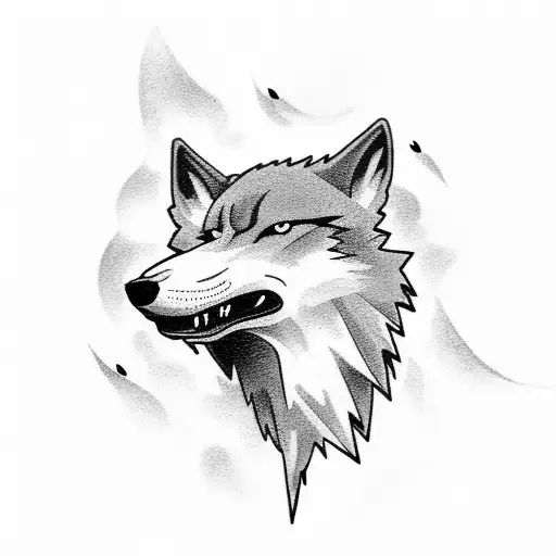 A Wolf Howling At A Lightning Storm In A Blackwork Style