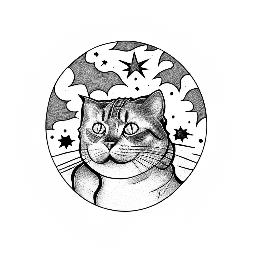 A Cat Playing A Guitar Under A Starry Night Sky