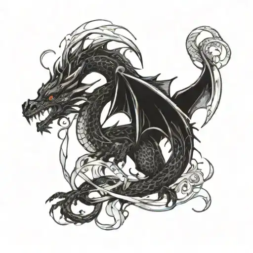 Dragon Intertwined With A Cancer Ribbon Wrapped