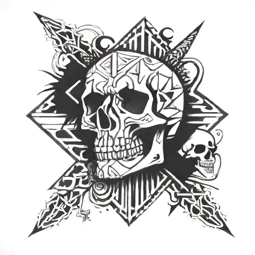 An Abstract Geometric Design Incorporating Punk-rock Symbols And Skulls