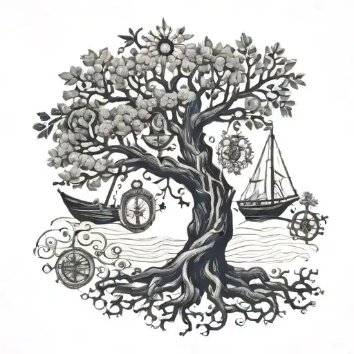 A Family Tree Intertwined With Navy Symbols Like Anchors And Ships