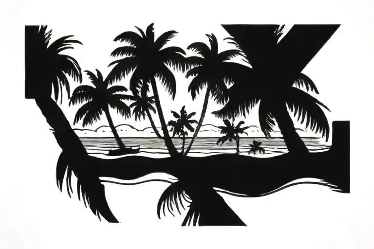 Beach Scene With Palm Trees