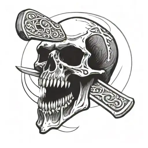 Skull With Knife In Mouth Open