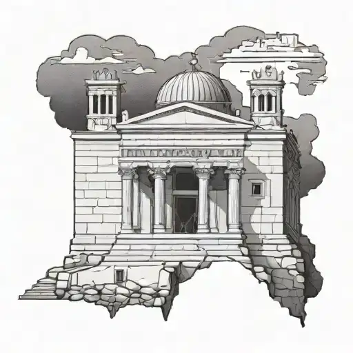 Fuse The Iconic Architecture Of Greece With Religious Iconography In A Blackwork Design