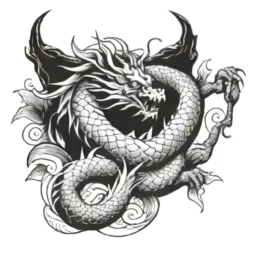 Dragon With Koi Fish