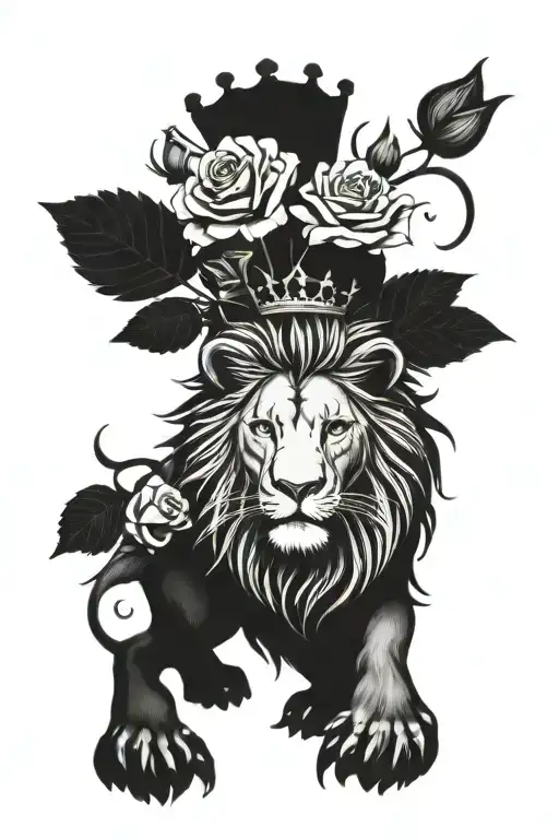 Crowned Lion And Roses Growing Together