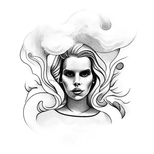 A Portrait Of Lana Del Rey Surrounded By Swirling Smoke And Mystical Symbols