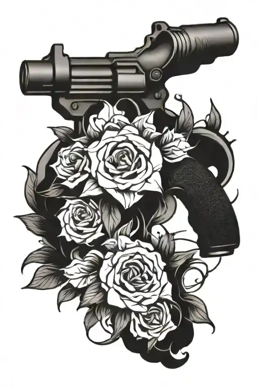 A Beautiful Bouquet Of Flowers Intertwined With A Sleek Gun Design