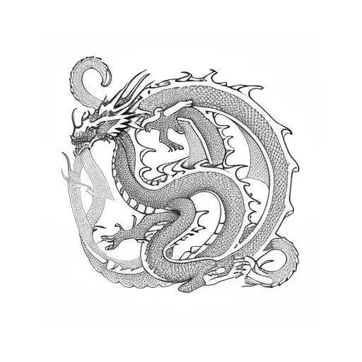 Dragon Curled Around A Cherry Blossom