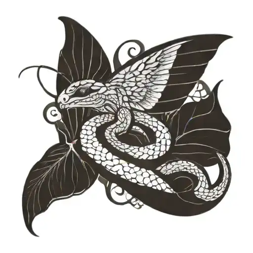 A Snake On A Moth With Broken Wings