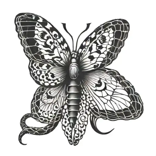 Moth With Broken Wings Underneath A Snake