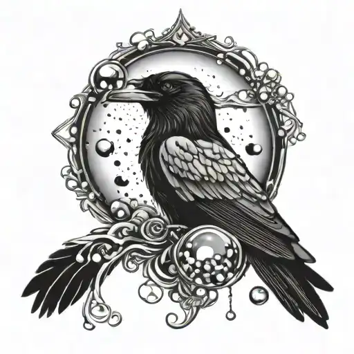 A Mystical Tattoo Of A Raven Surrounded By Dream Bubbles