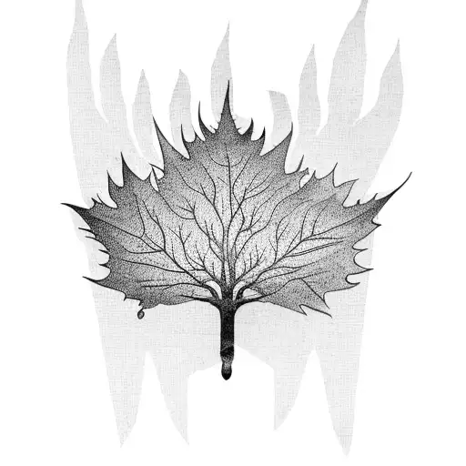 A Blackwork Tattoo Of The Band Korn's Logo Incorporated Into A Tree Silhouette With Falling Leaves