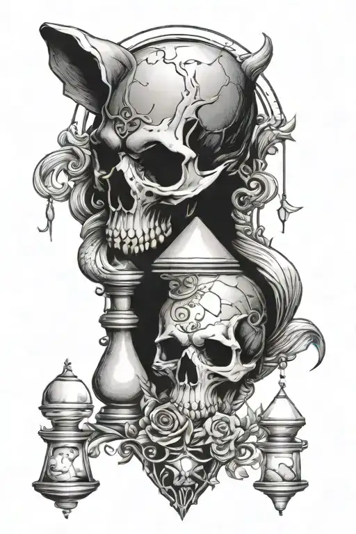 Skull And Wolf And Hourglass Tattoo Design Inspired