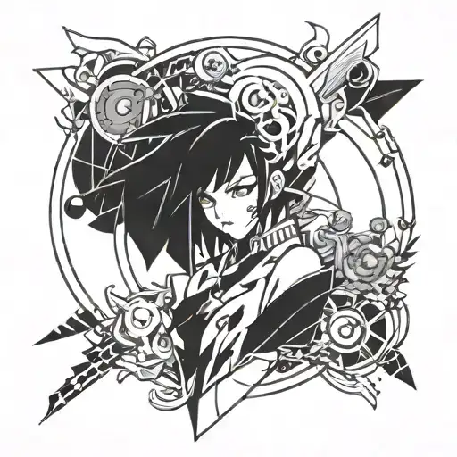 An Abstract Design Incorporating Elements Of Anime Characters