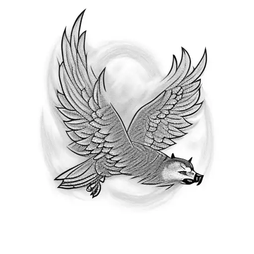 Phoenix Bird And Husky Dog