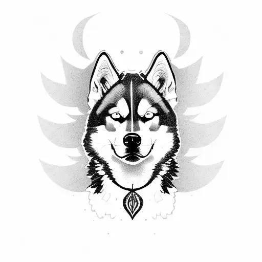 Husky Dog With Phoenix Bird