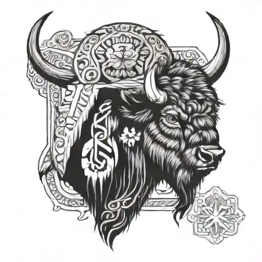 Bison To Represent Metis Culture Mixed With The Metis Symbol