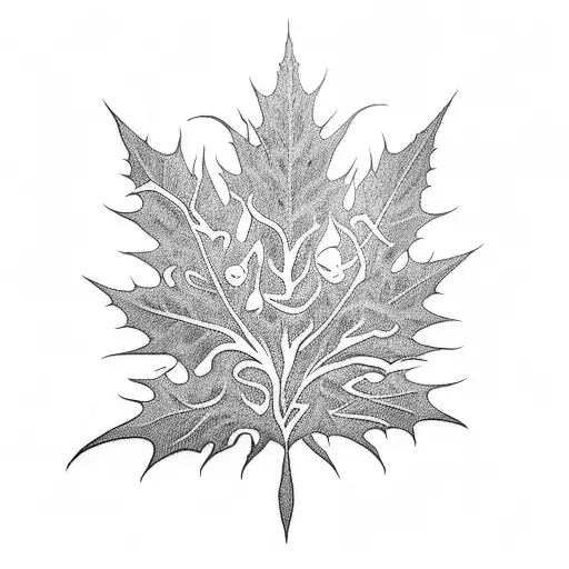 A Blackwork Tattoo Of The Band Korn's Logo Incorporated Into A Tree Silhouette With Falling Leaves