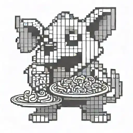 A Pixelated Dog Character From A Popular Videogame Holding A Plate Of Food In Its Mouth