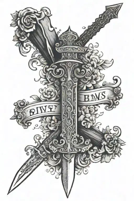 Caesers Sword With The Letters Bvm Going Down The Blade