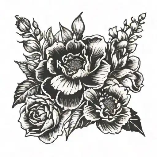 Sketch Style Illustration January And July Birth Flowers