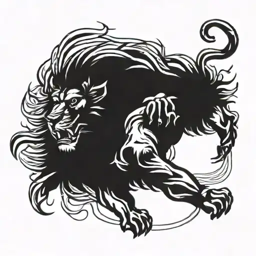 A Lion Roaring With Jiu Jitsu Belts Wrapped Around Its Mane