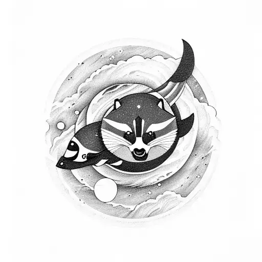 Raccoon Sitting On A Killer Whale In Outer Space With Saturn And Galaxies