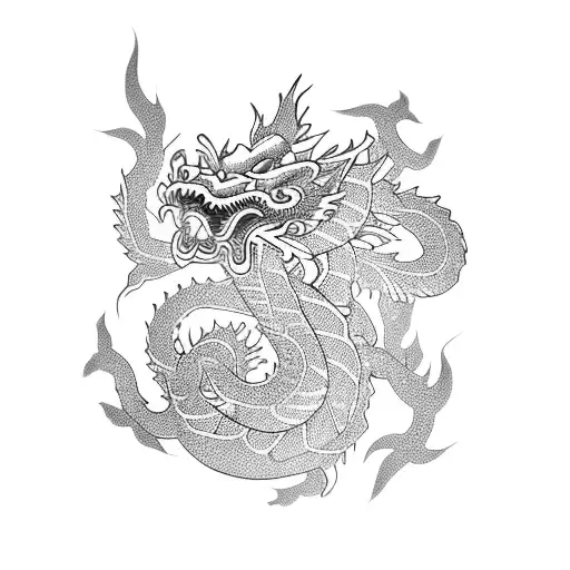 Traditional Chinese Dragon With Koi Fish And Cherry Blossoms