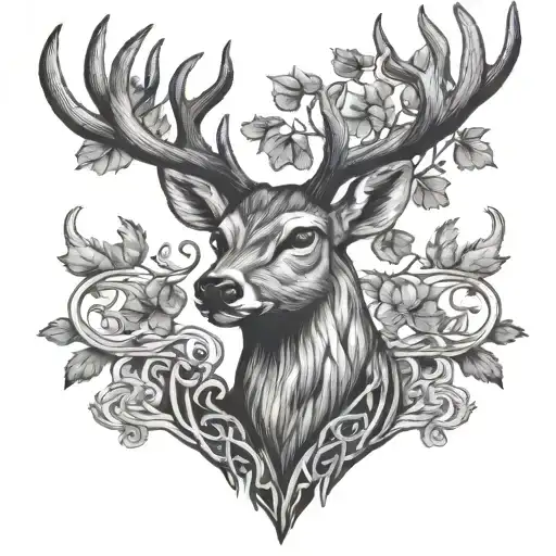 Celtic Deer Head With Trees