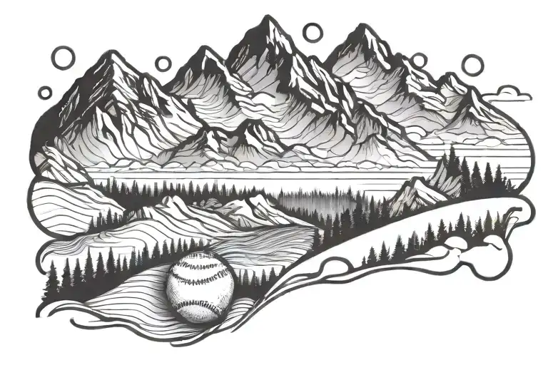 Mountain Range With Baseball As The Sun