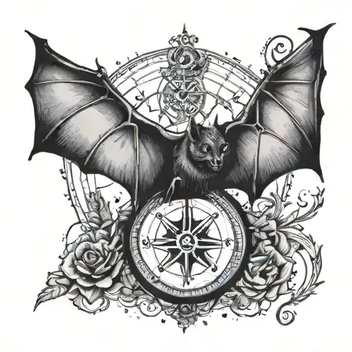 A Bat With A Compass Surrounded